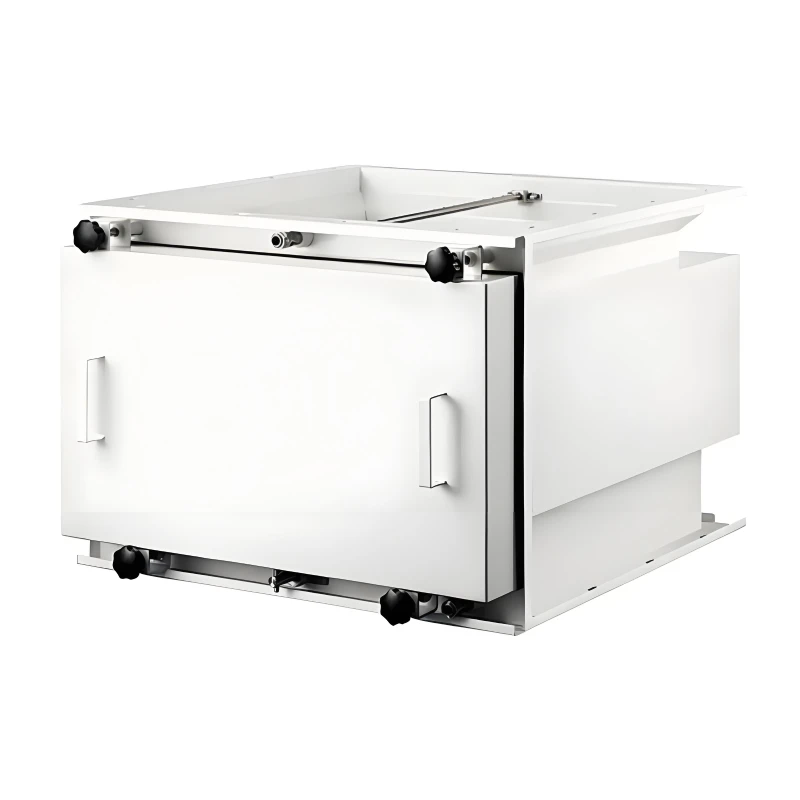 BIBO housing system, contamination-free filter change, bagging flanges assembly, HEPA/charcoal filter containment, gas-tight seal testing, nuclear or BSL-3 lab use, stainless steel or carbon steel con